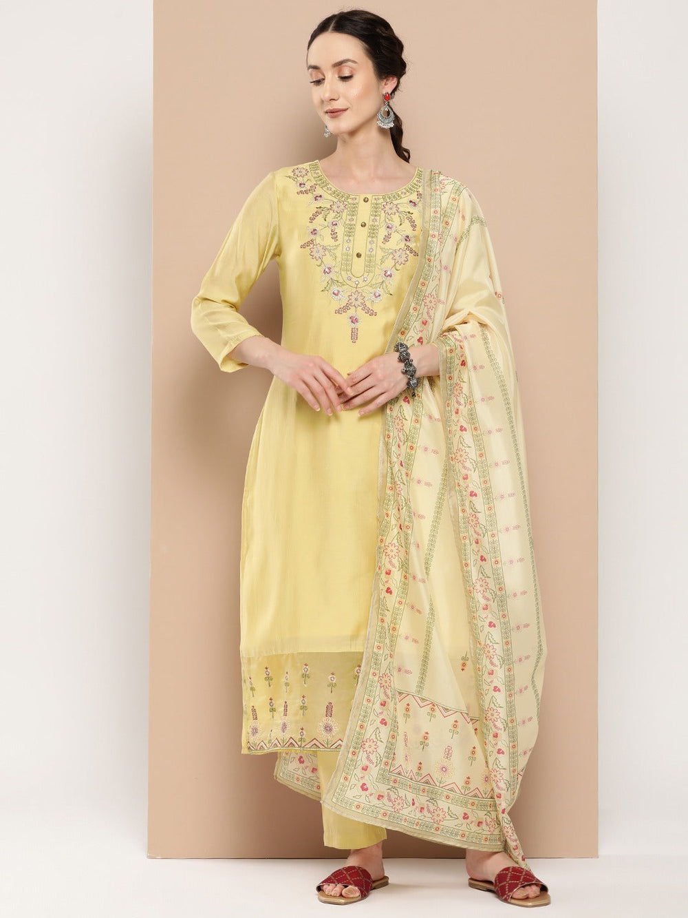 Embroidered Chikankari Silk Kurta Dupatta Set