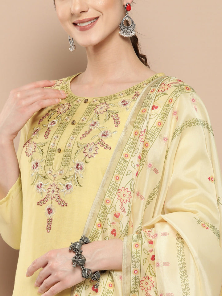 Embroidered Chikankari Silk Kurta Dupatta Set-Yufta Store-1225SKDYLS