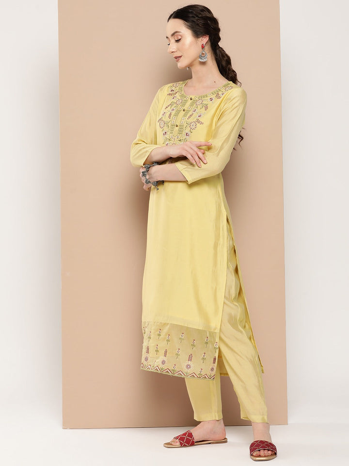 Embroidered Chikankari Silk Kurta Dupatta Set-Yufta Store-1225SKDYLS