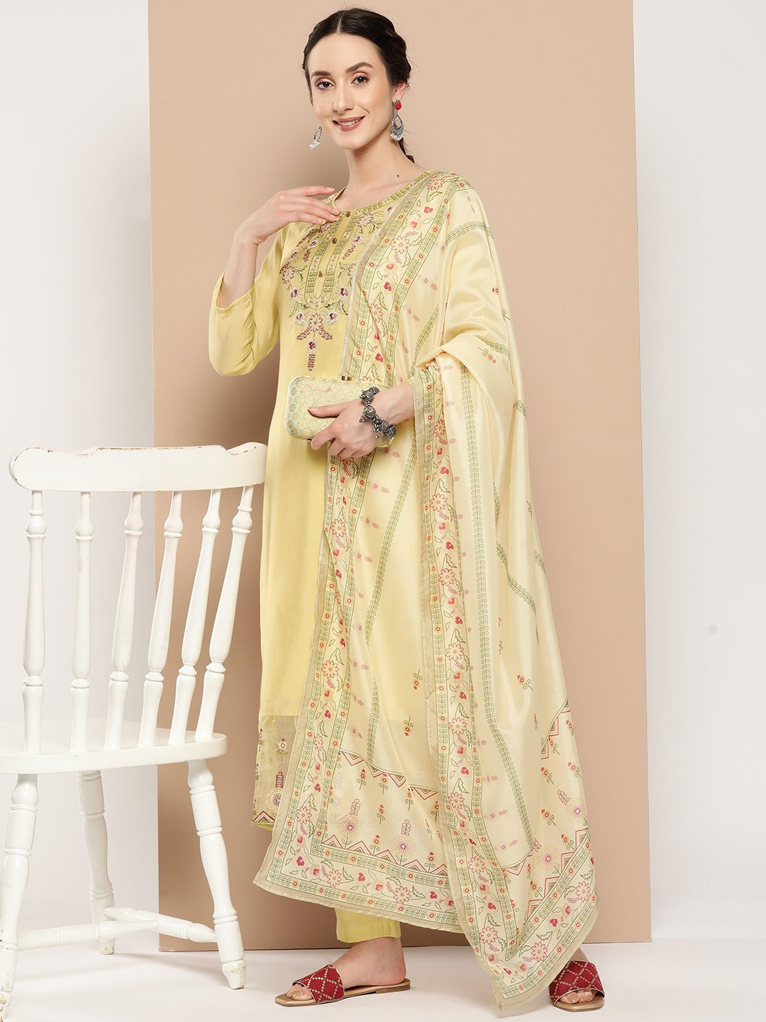 Embroidered Chikankari Silk Kurta Dupatta Set-Yufta Store-1225SKDYLS