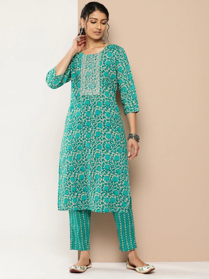 Embroidered Cotton Kurta Set-Yufta Store-1178SETTBM