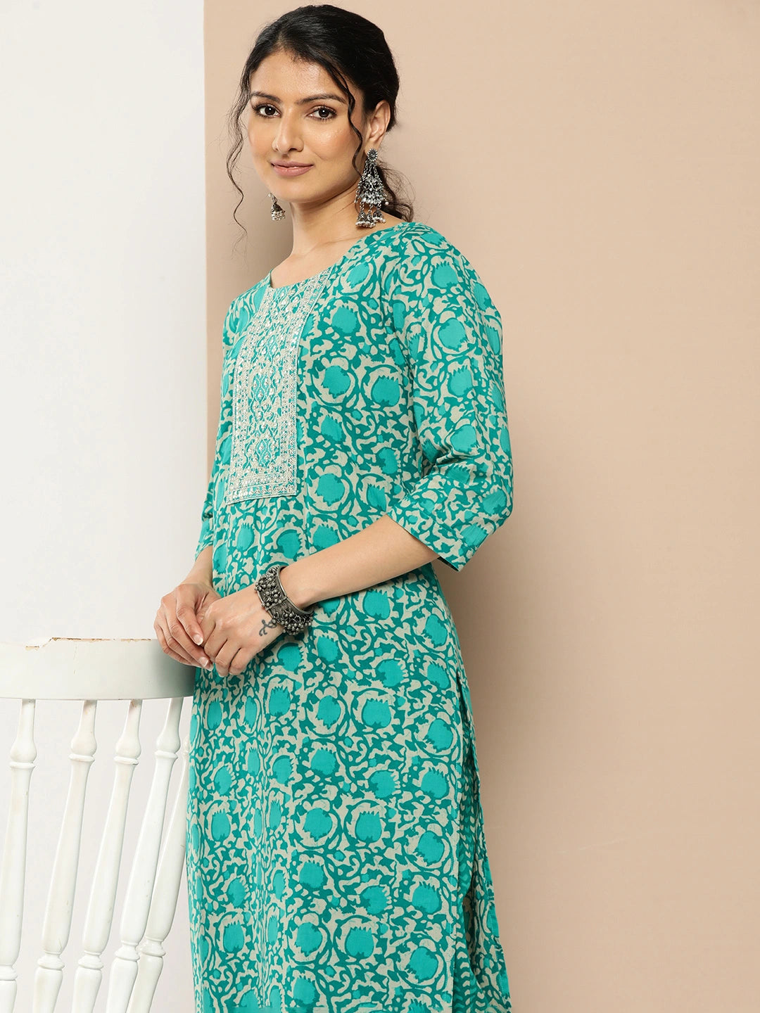 Embroidered Cotton Kurta Set-Yufta Store-1178SETTBM