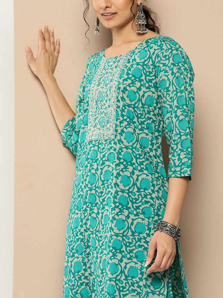 Embroidered Cotton Kurta Set-Yufta Store-1178SETTBM