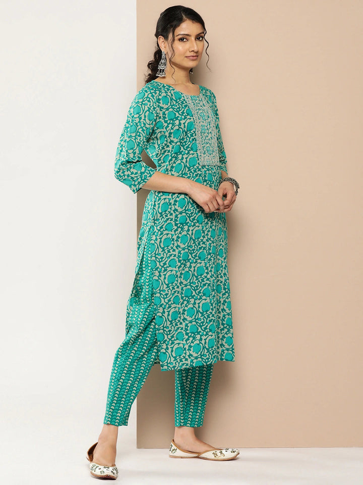 Embroidered Cotton Kurta Set-Yufta Store-1178SETTBM