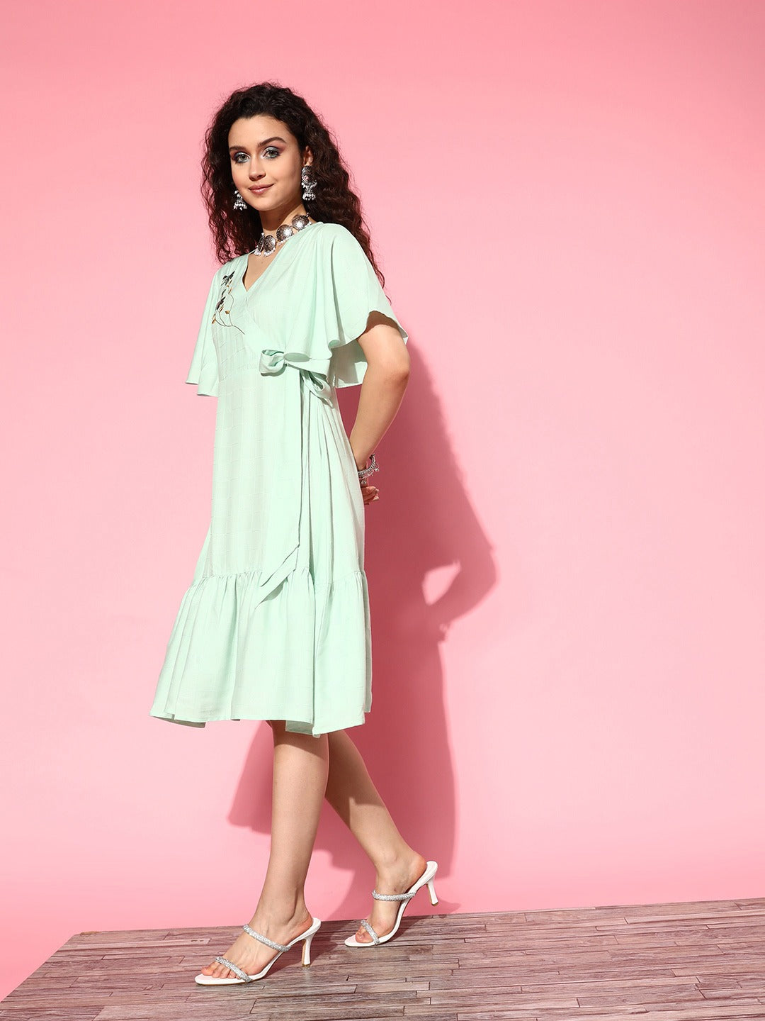 Embroidered Tiered Wrap Dress-Yufta Store-8142DRSSGXS