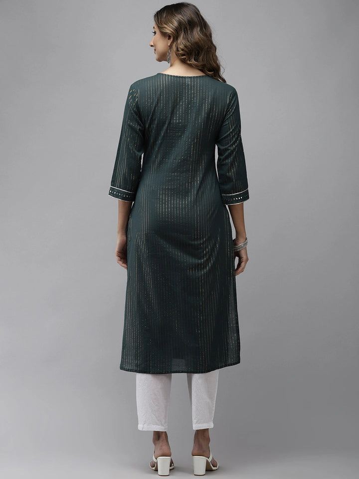 Emerald Green Embroidered Kurta-Yufta Store-2031KURGRS