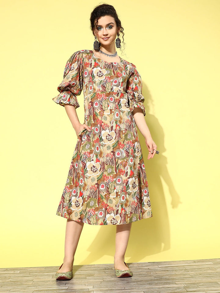 Ethnic Motifs Midi Dress-Yufta Store-1209DRSOLXS