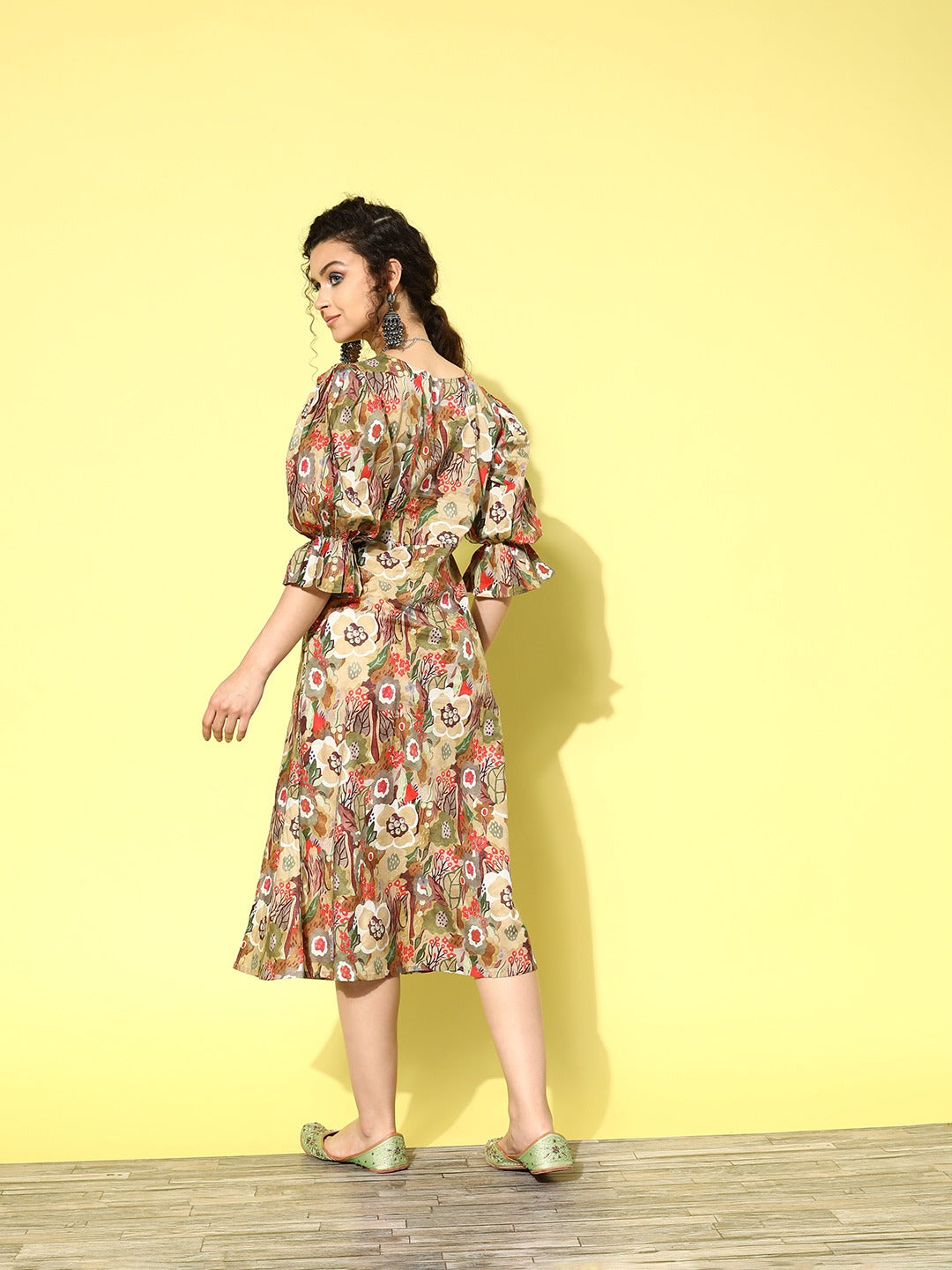 Ethnic Motifs Midi Dress-Yufta Store-1209DRSOLXS