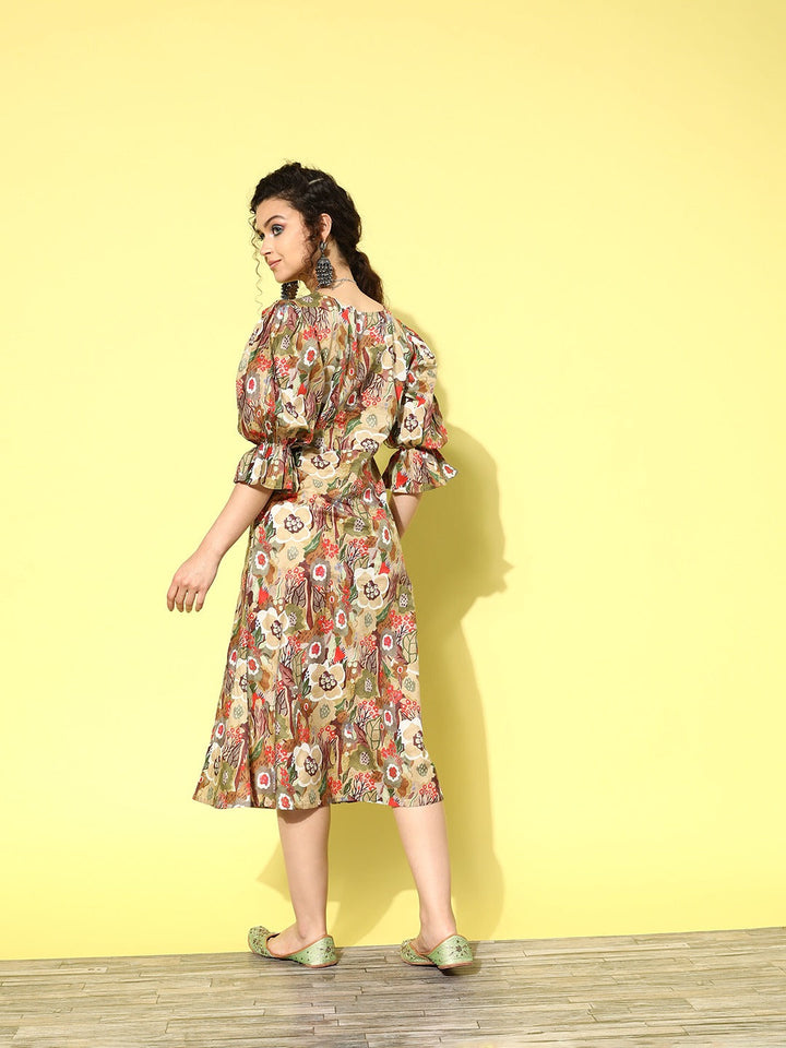 Ethnic Motifs Midi Dress-Yufta Store-1209DRSOLXS