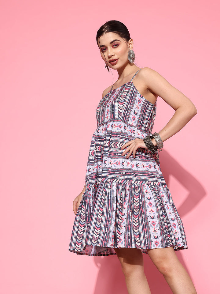 Ethnic Motifs Print A-Line Pure Cotton Ethnic Dress-Yufta Store-1412DRSBLS