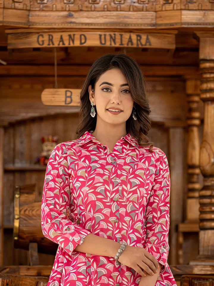 Ethnic Motifs Print Pink Cotton Co-Ord Set-Yufta Store-6843CRDPKS