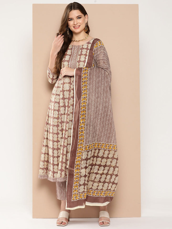 Ethnic Motifs Printed Regular Gotta Patti Cotton Kurta with Trousers & Dupatta-Yufta Store-1468SKDBRS