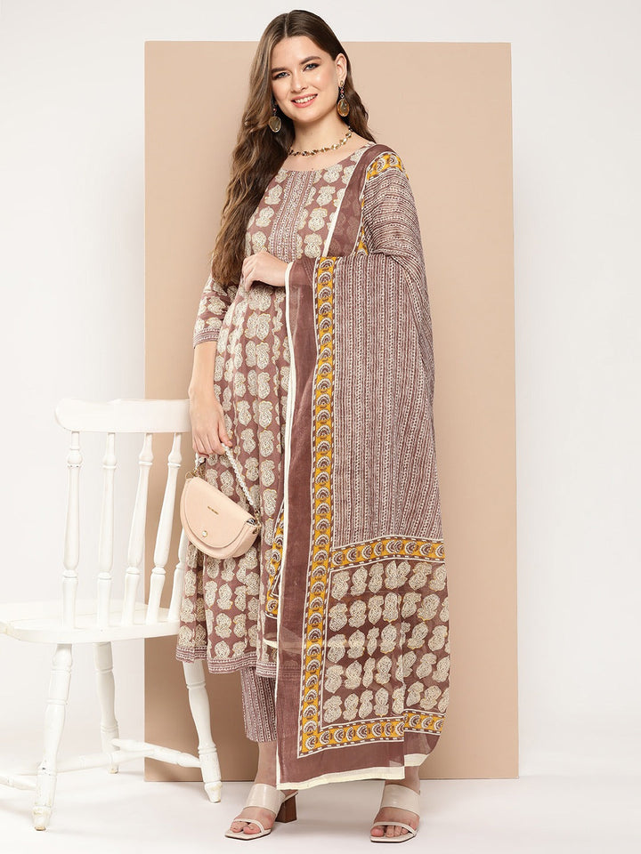 Ethnic Motifs Printed Regular Gotta Patti Cotton Kurta with Trousers & Dupatta-Yufta Store-1468SKDBRS