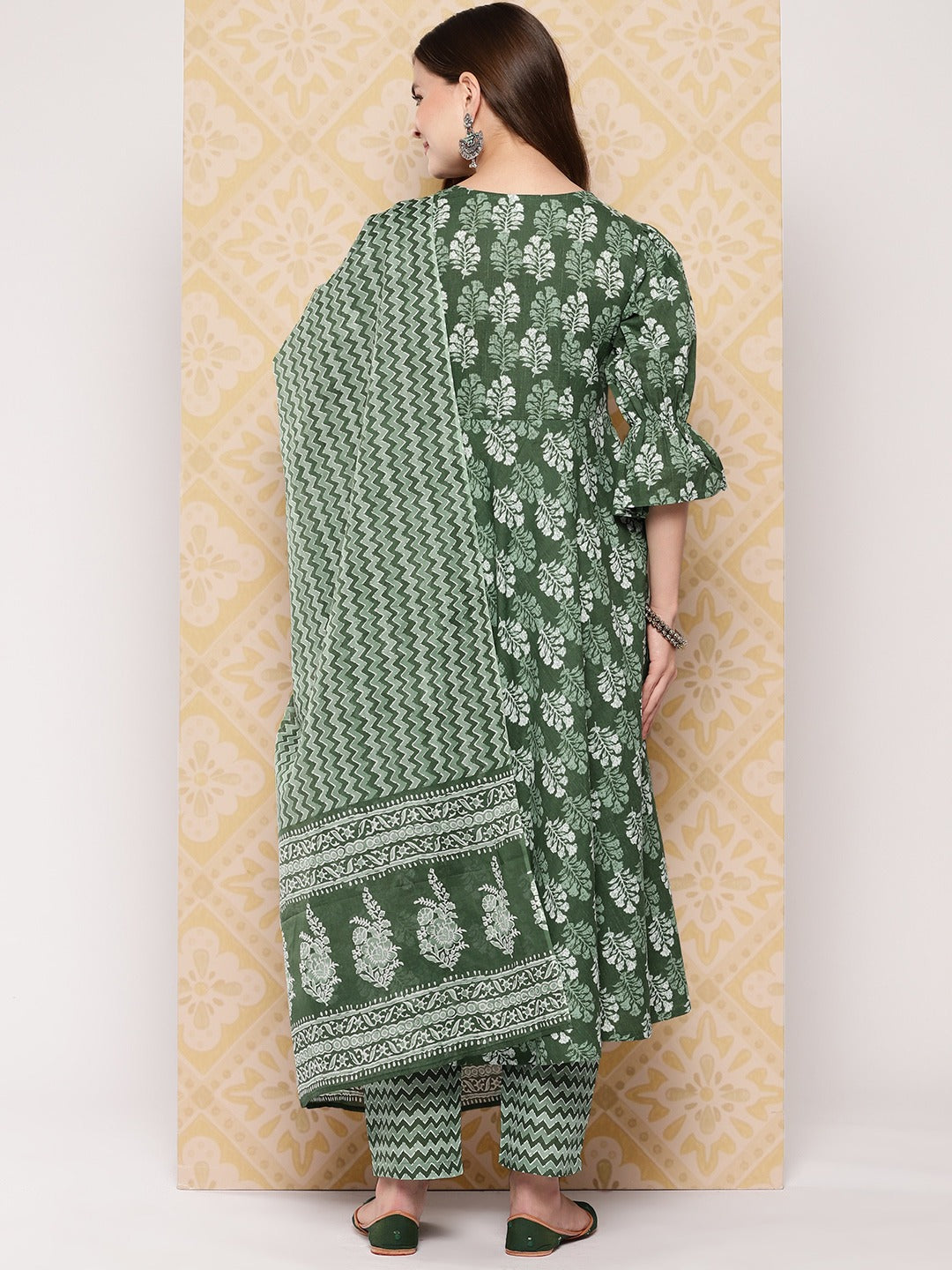Ethnic Motifs Printed Regular Pure Cotton Kurta with Trousers & With Dupatta-Yufta Store-1544SKDGRS