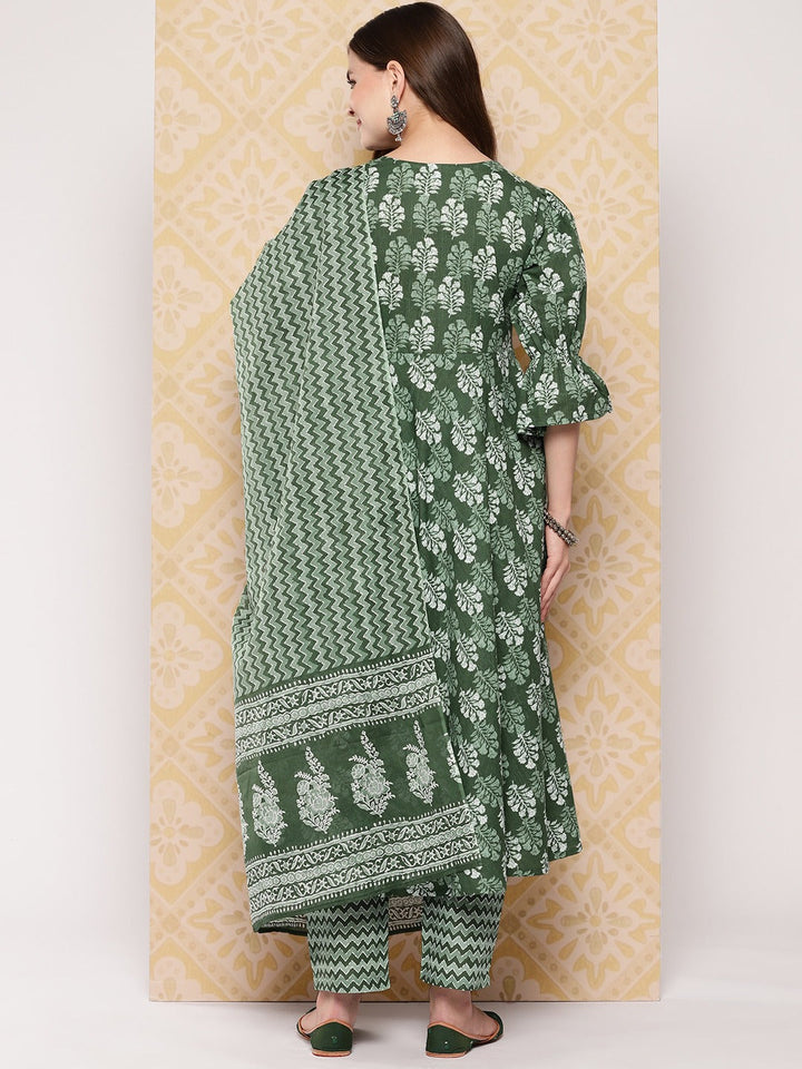 Ethnic Motifs Printed Regular Pure Cotton Kurta with Trousers & With Dupatta-Yufta Store-1544SKDGRS