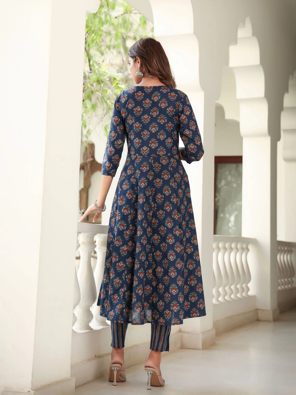 Ethnic Motifs Printed Sequinned Pure Cotton Kurta with Trousers & Dupatta-Yufta Store-1558SKDNBS
