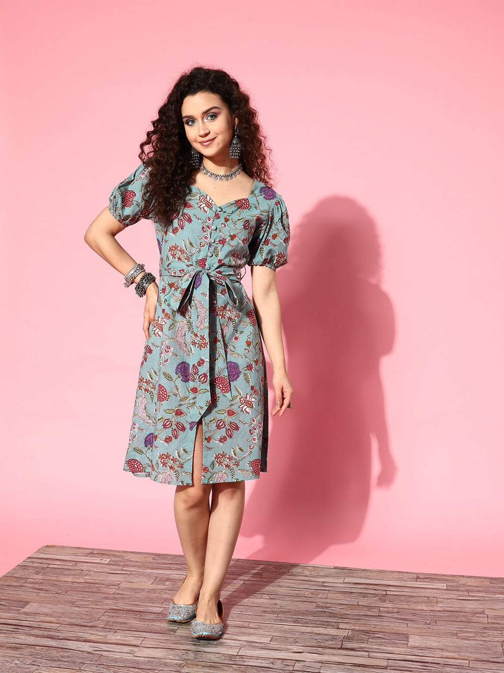 Floral A-Line Dress-Yufta Store-8164DRSDBXS