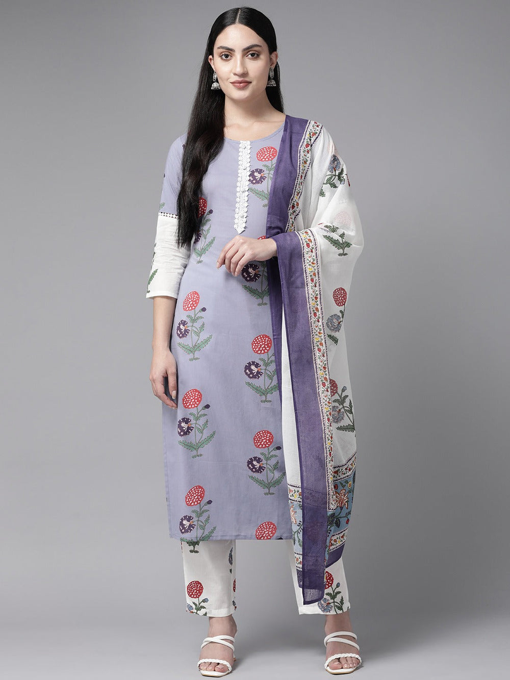 Floral Cotton Dupatta-Yufta Store-9891SKDGYS