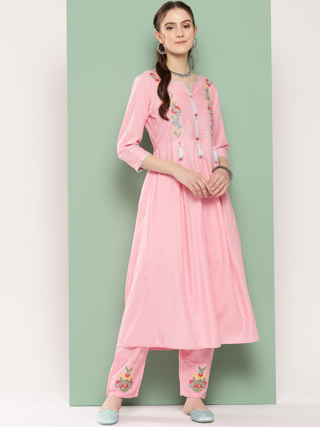 Floral Cotton Kurta Set-Yufta Store-8503SETPKS