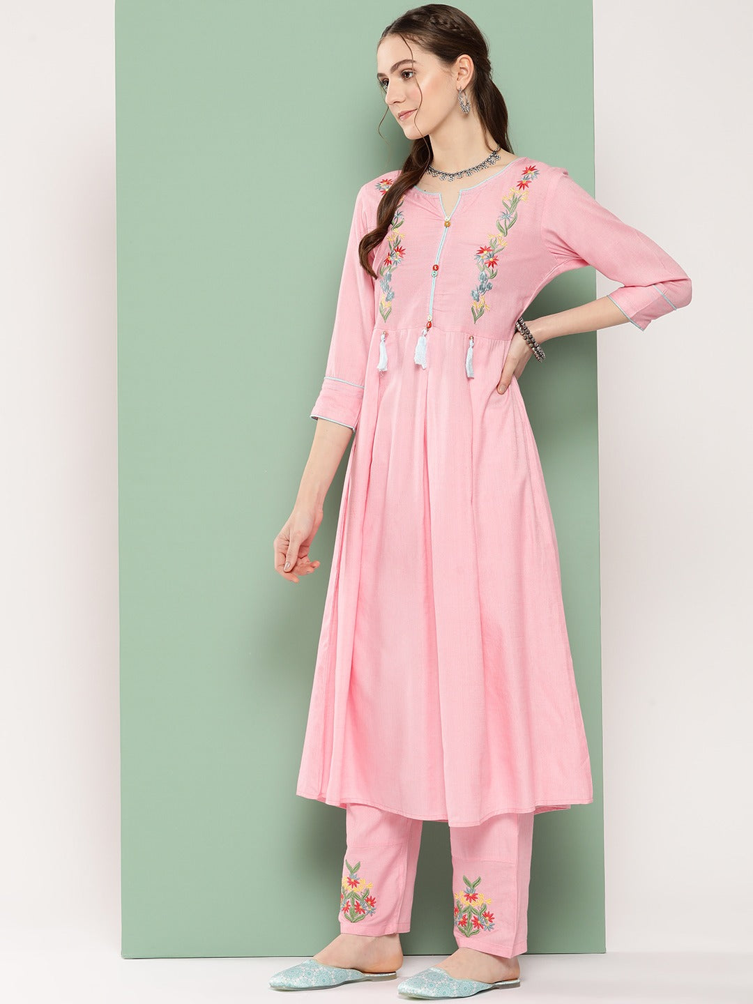 Floral Cotton Kurta Set-Yufta Store-8503SETPKS