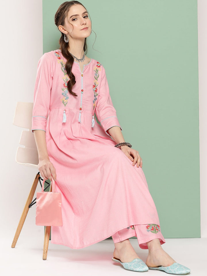 Floral Cotton Kurta Set-Yufta Store-8503SETPKS