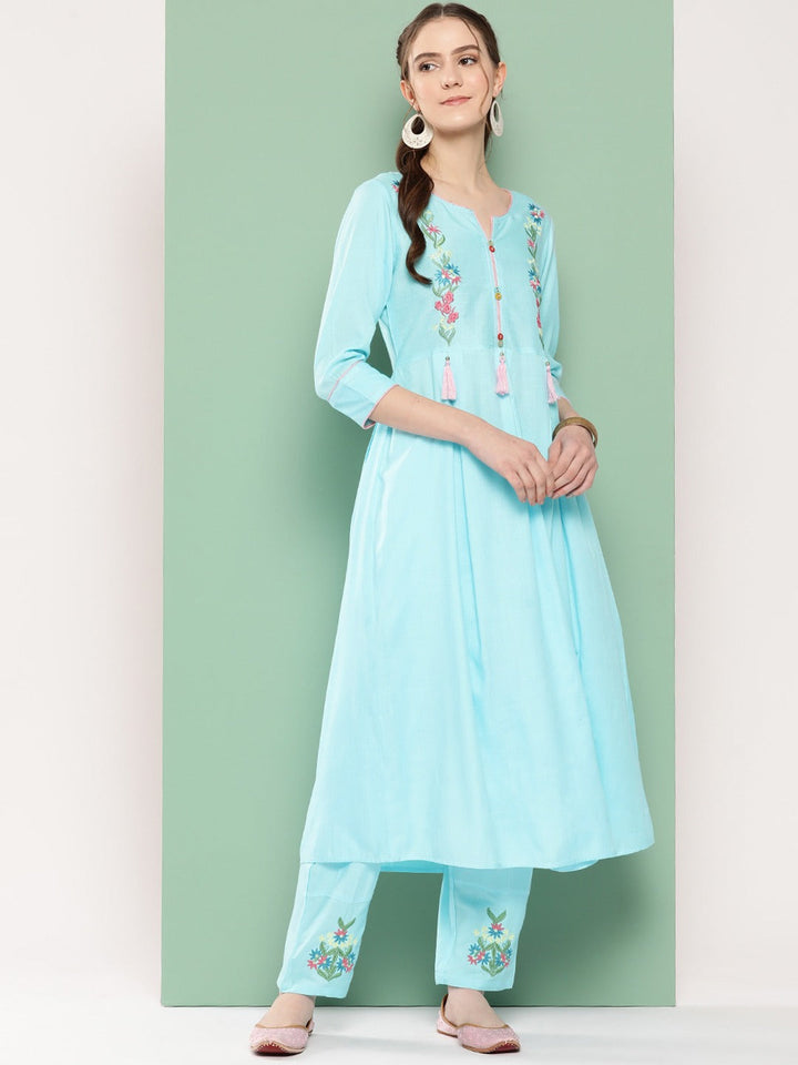 Floral Cotton Kurta Set-Yufta Store-8504SETBLS