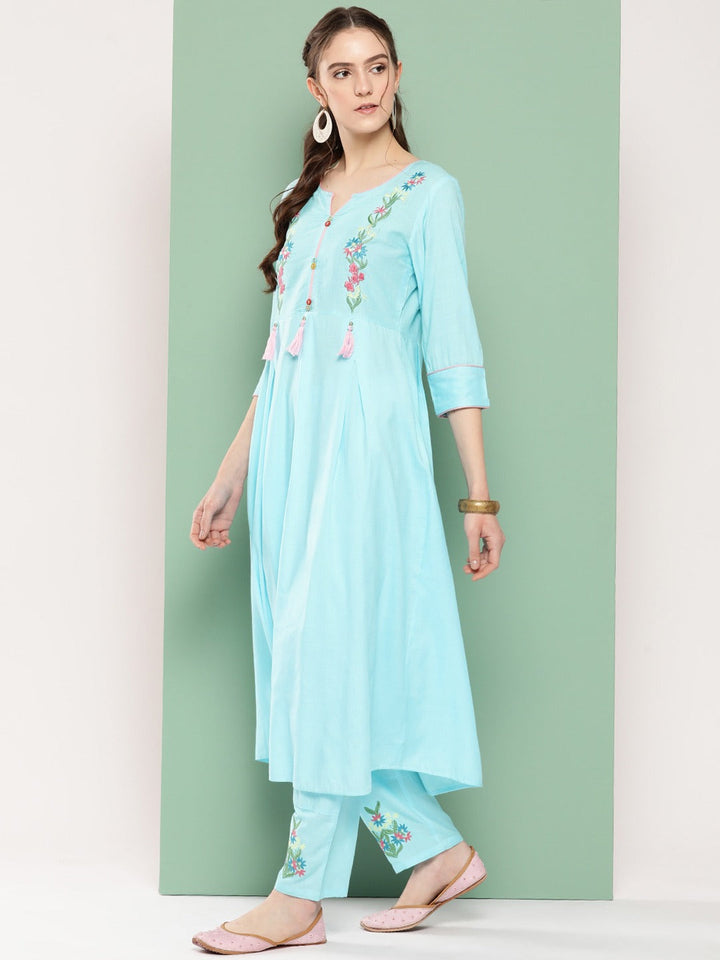 Floral Cotton Kurta Set-Yufta Store-8504SETBLS