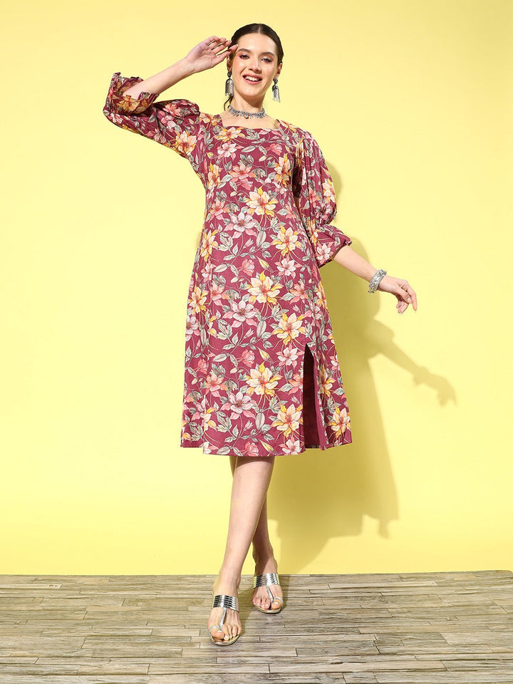 Floral Cotton Midi Dress-Yufta Store-8190DRSBUGXS