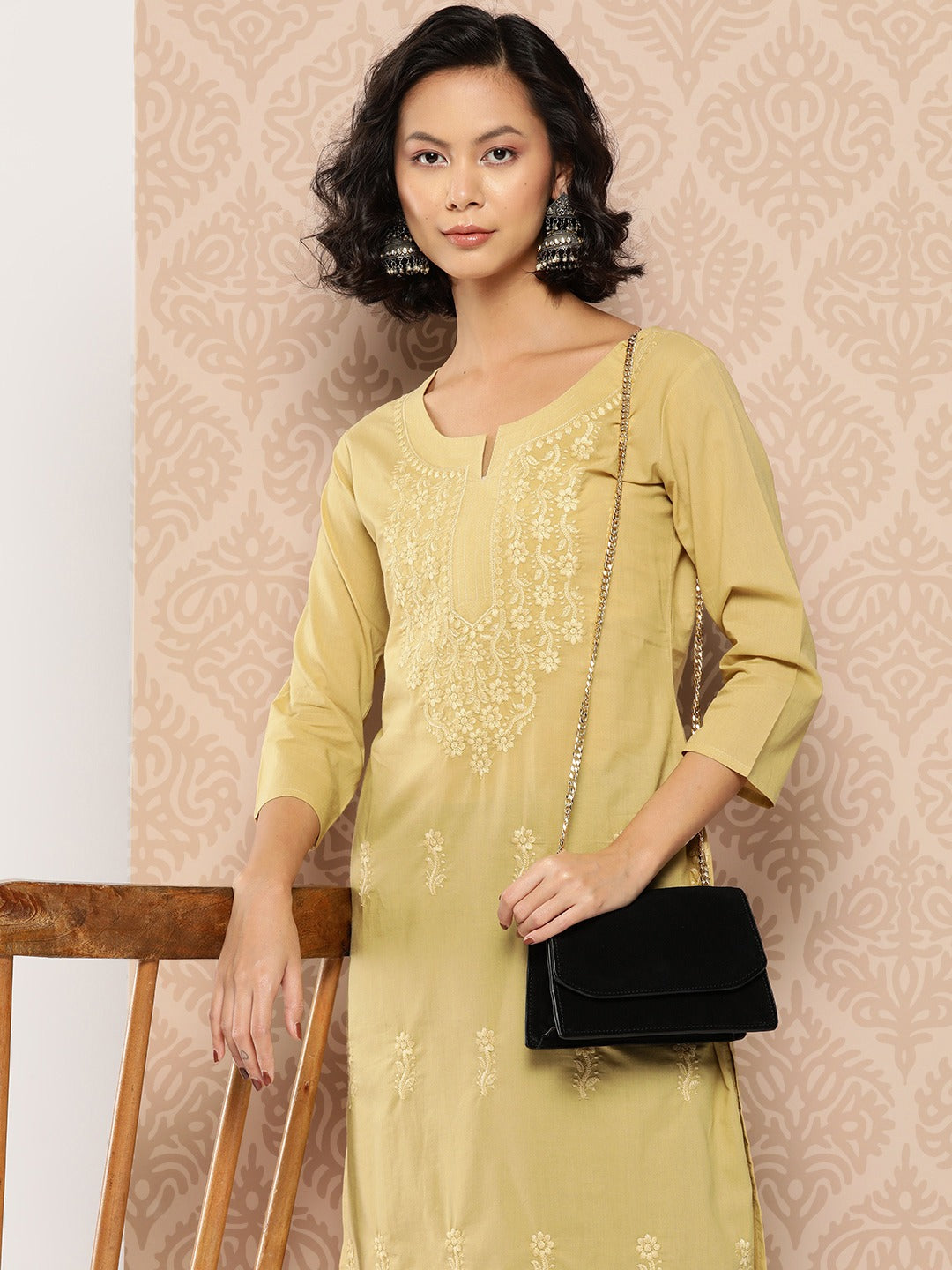 Floral Embroidered Chikankari Cotton Kurta-Yufta Store-1285KURBGS