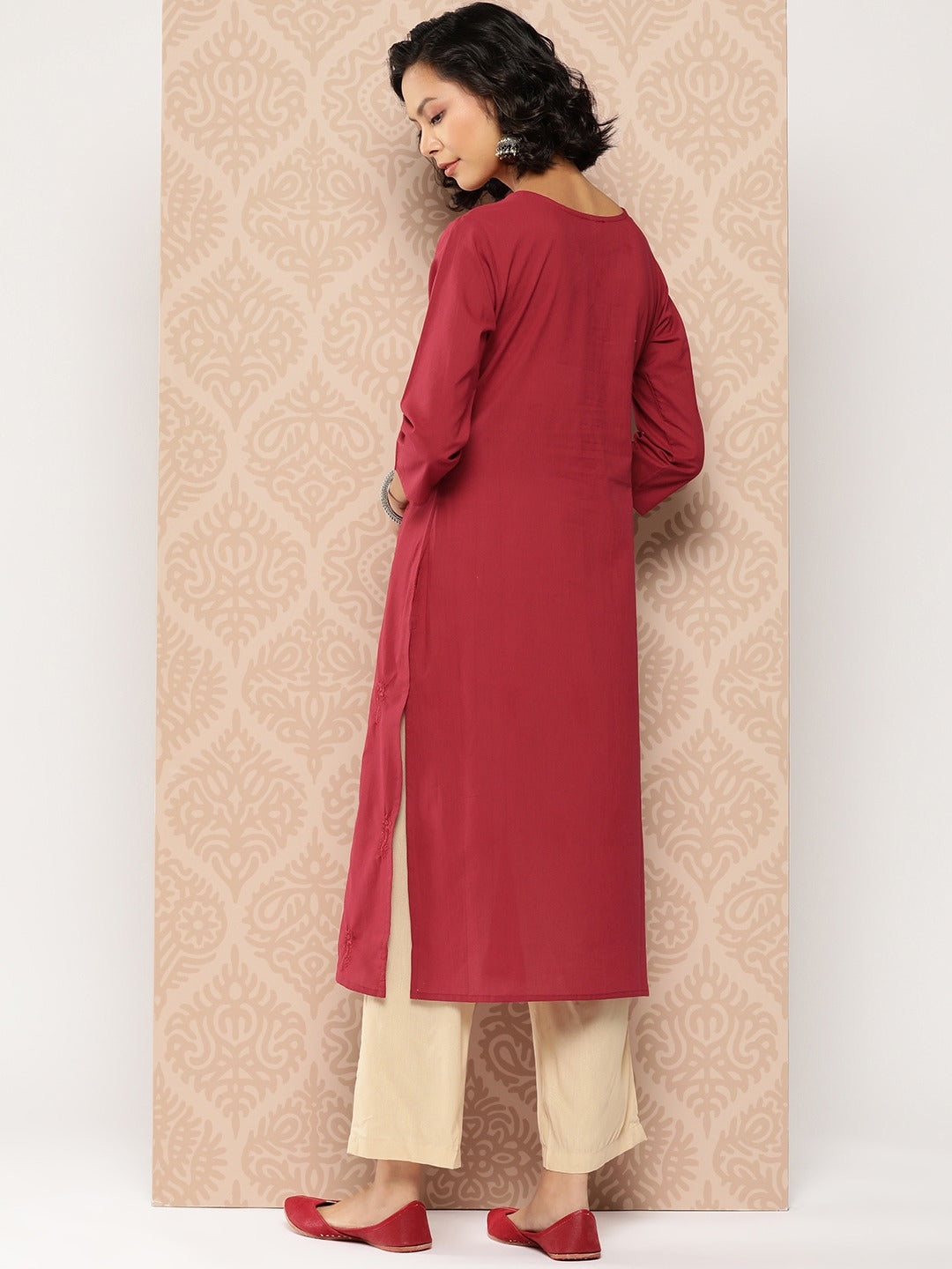 Floral Embroidered Chikankari Cotton Kurta-Yufta Store-1285KURBLS