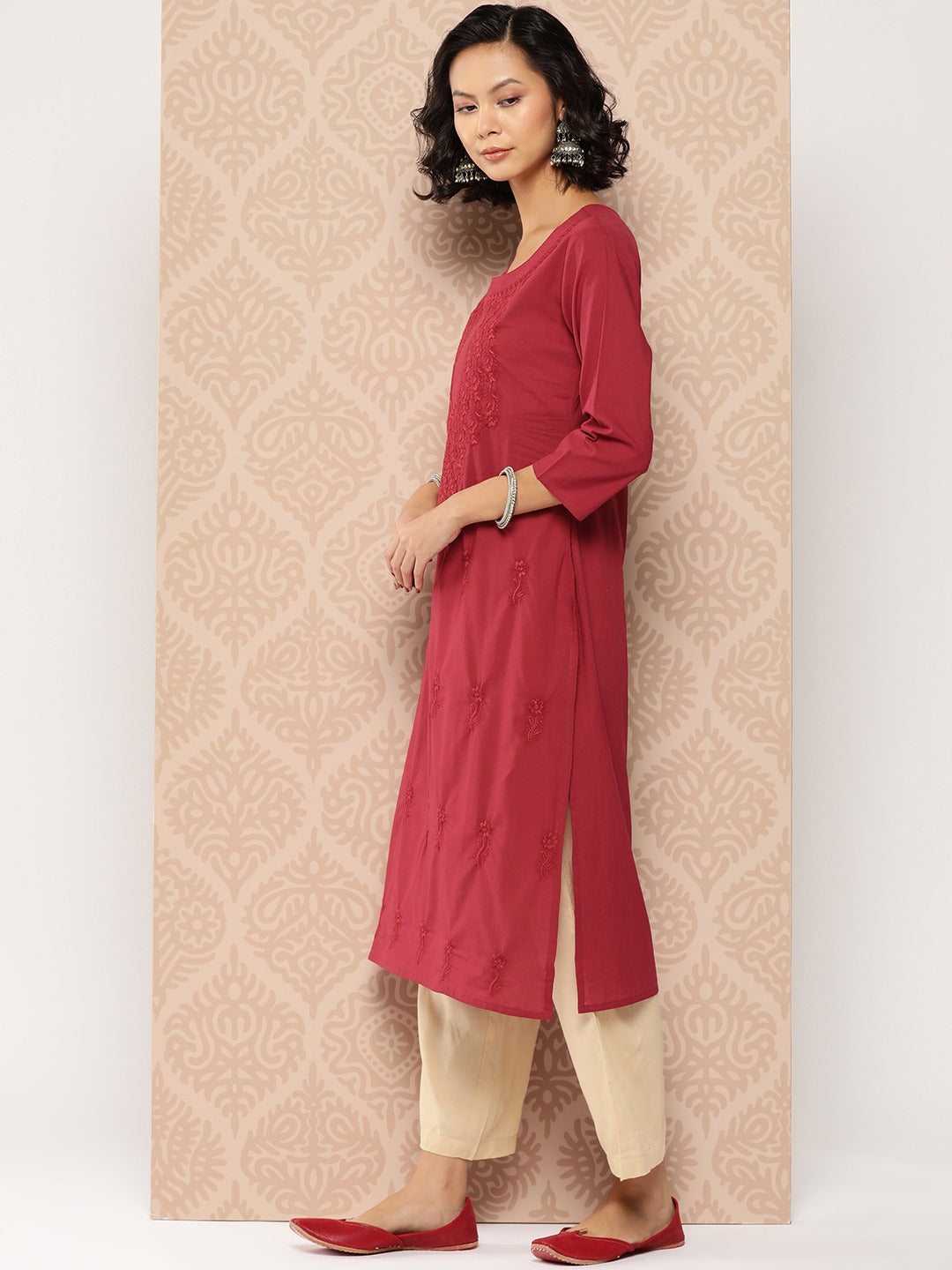 Floral Embroidered Chikankari Cotton Kurta-Yufta Store-1285KURBLS