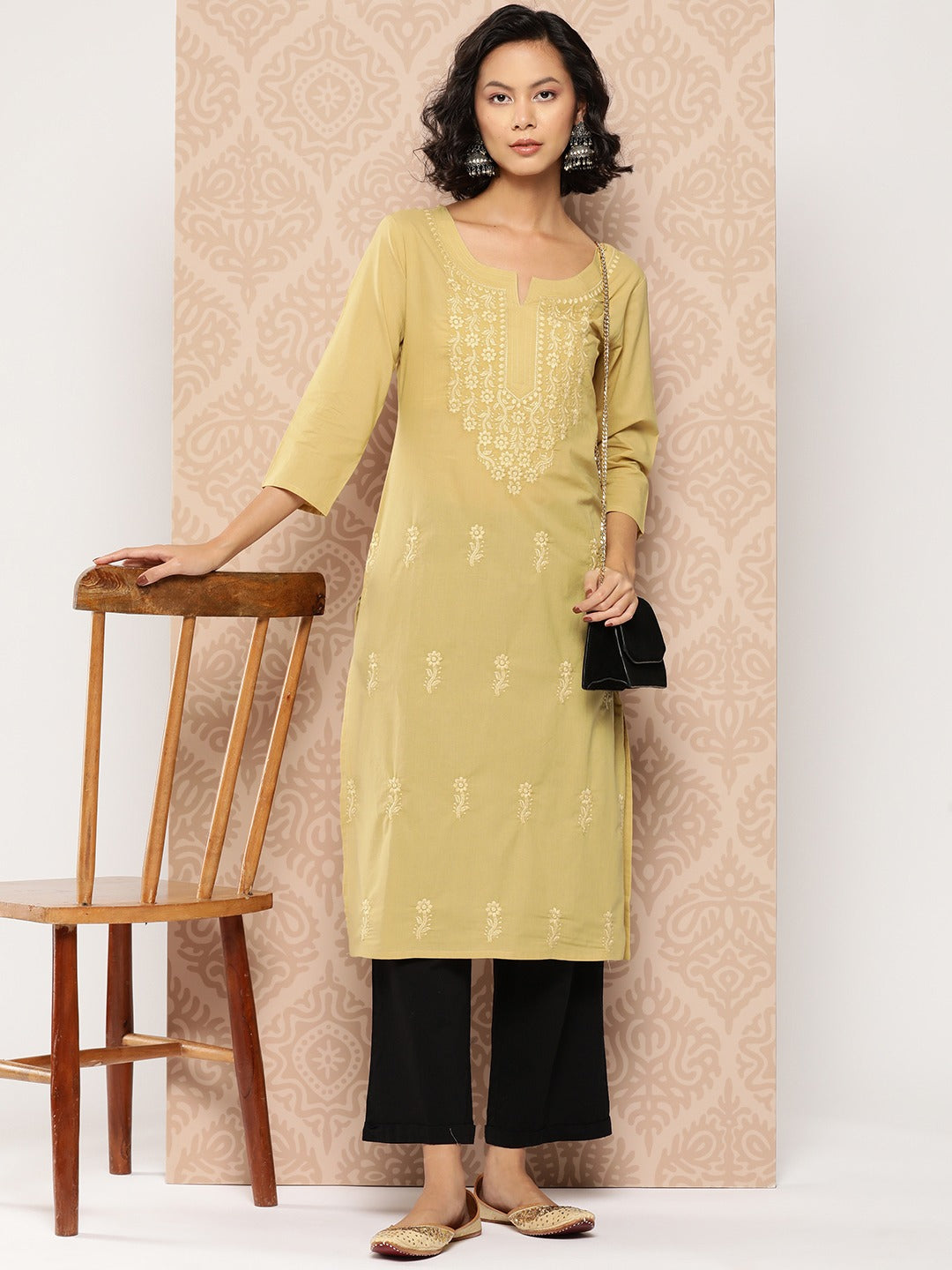 Floral Embroidered Chikankari Cotton Kurta-Yufta Store-1285KURBLS