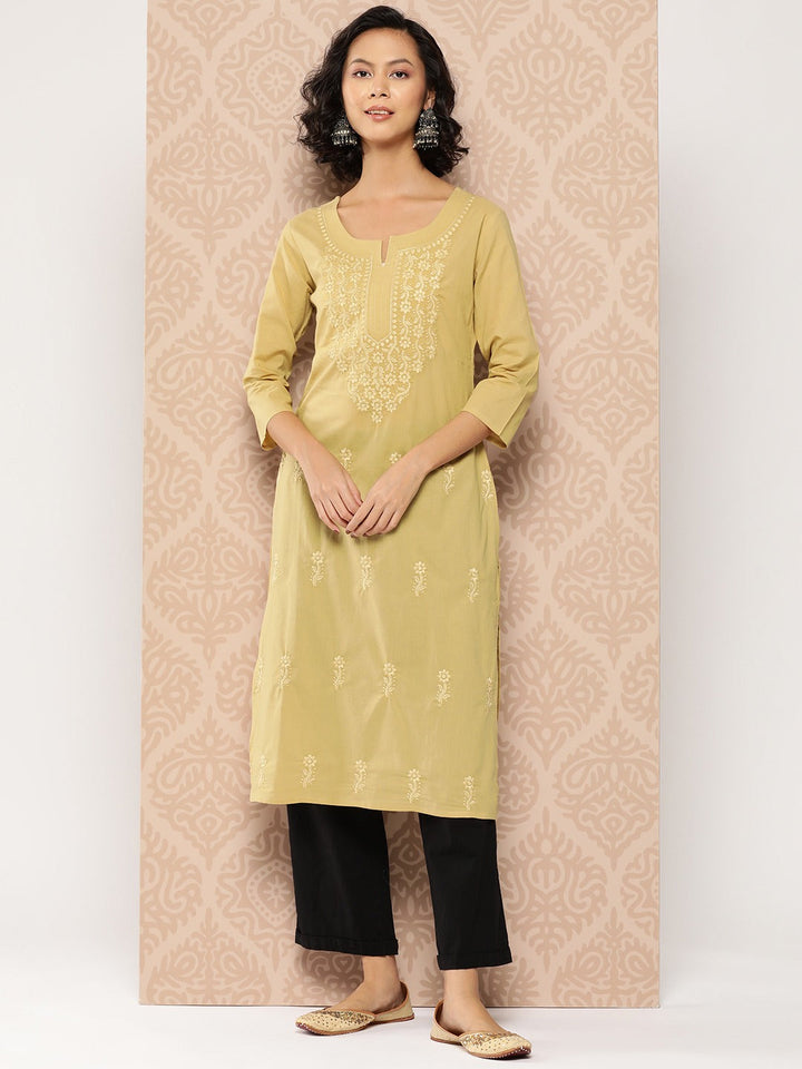 Floral Embroidered Chikankari Cotton Kurta-Yufta Store-1285KURBLS