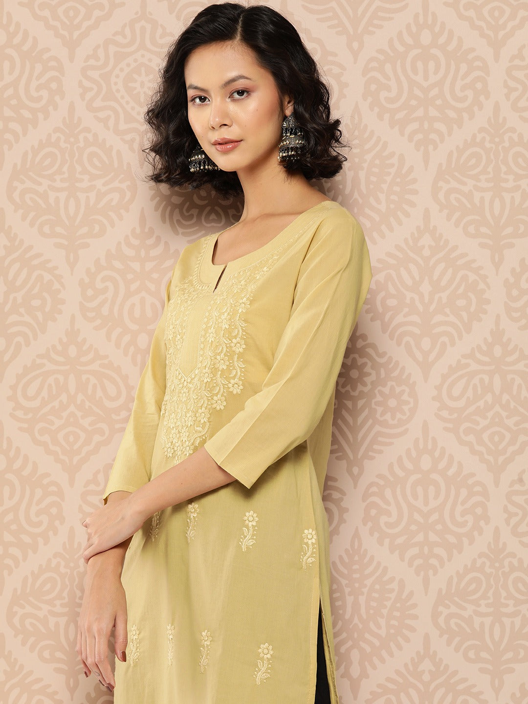 Floral Embroidered Chikankari Cotton Kurta-Yufta Store-1285KURBLS