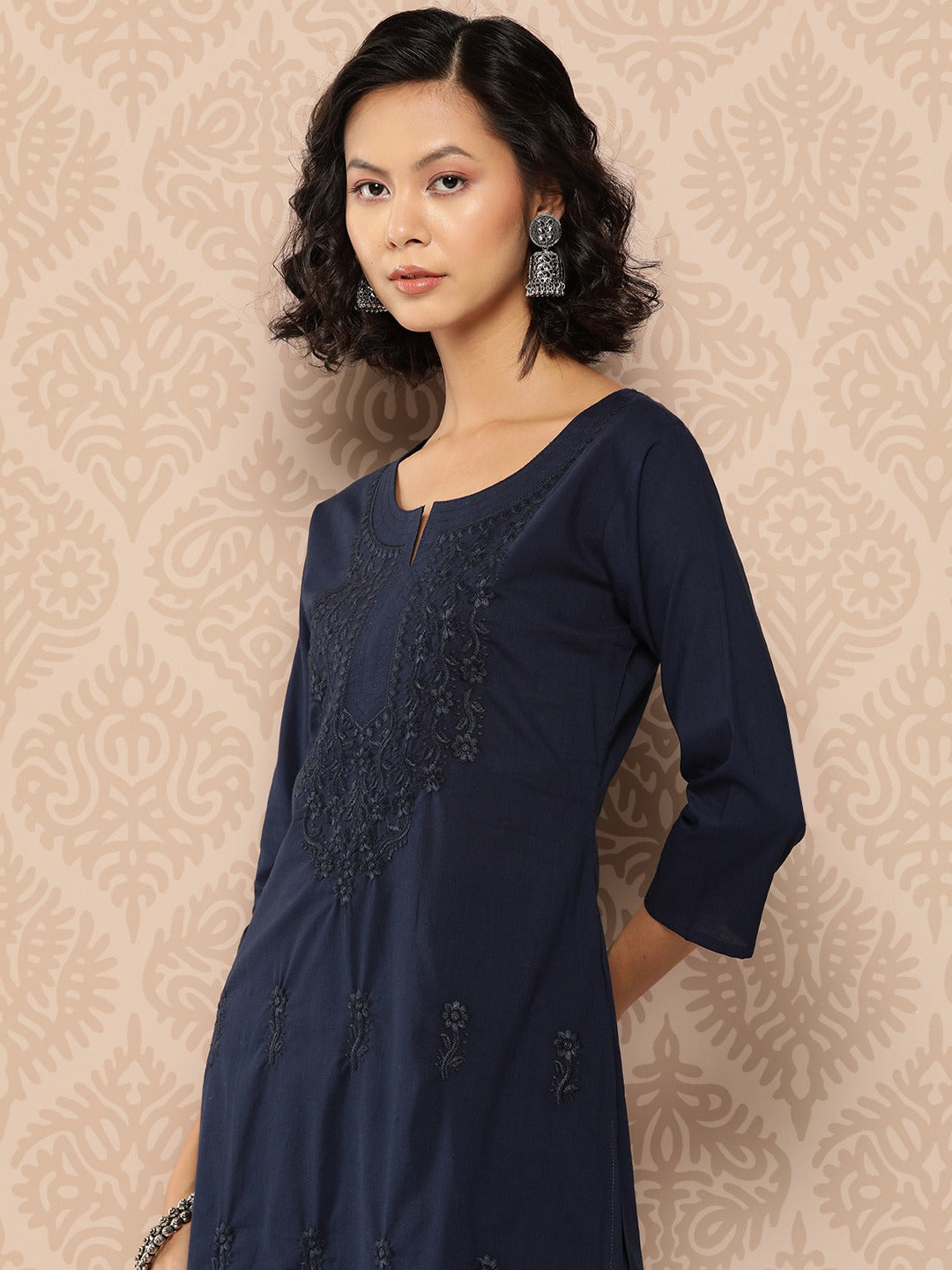 Floral Embroidered Chikankari Cotton Kurta-Yufta Store-1285KURBLS