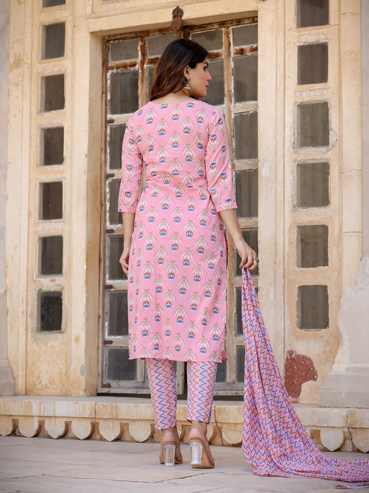 Floral Embroidered Regular Pure Cotton Kurta with Trousers & With Dupatta-Yufta Store-1448SKDPCS