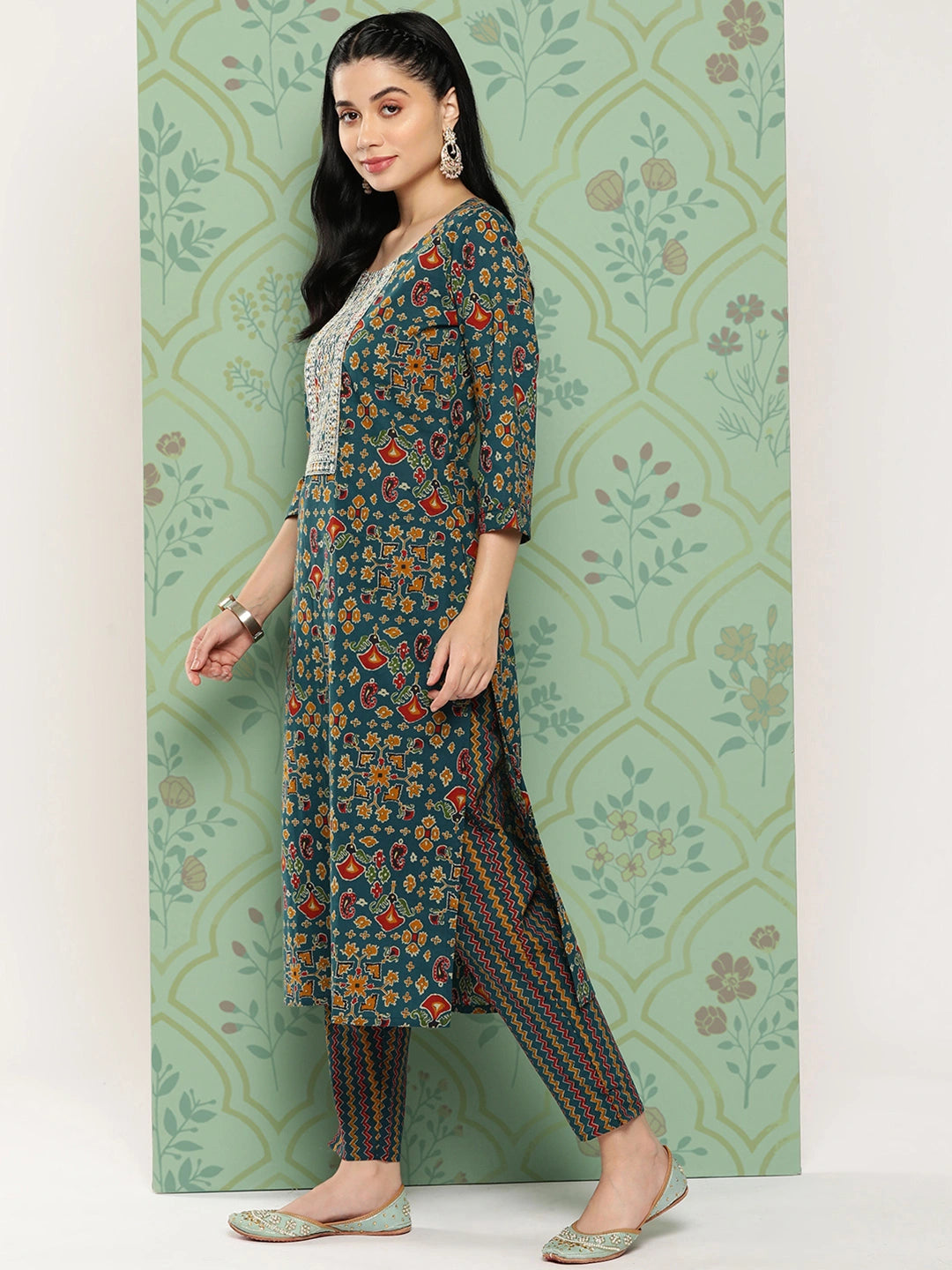 Floral Embroidered Regular Sequined Pure Cotton Kurta with Trousers & With Dupatta-Yufta Store-1455SKDTBS