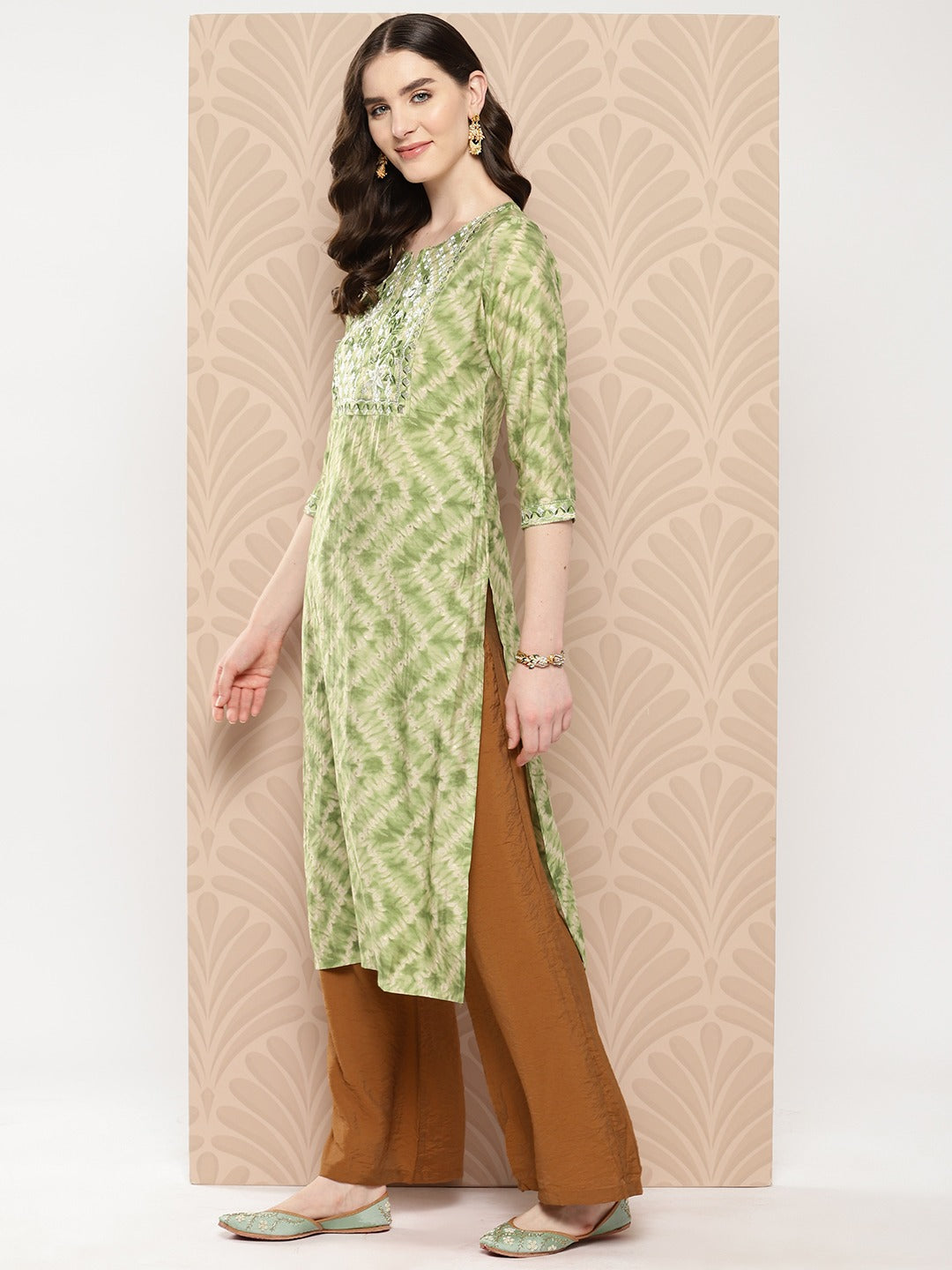 Floral Embroidered Sequined Kurta-Yufta Store-9971KURGRS