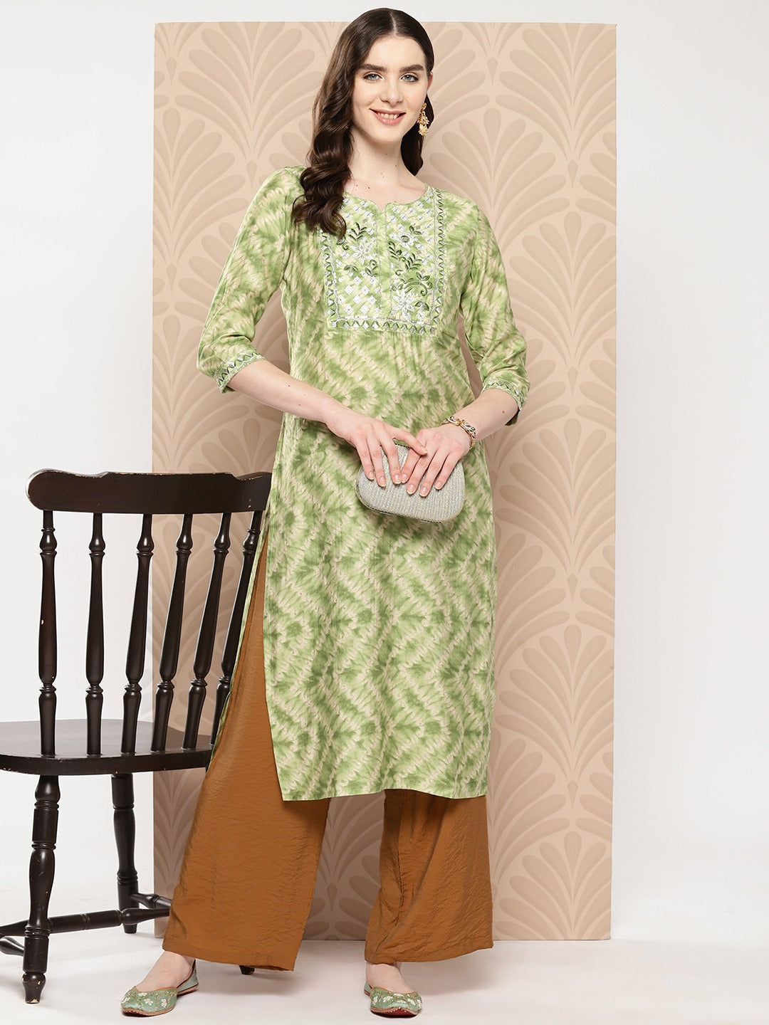 Floral Embroidered Sequined Kurta-Yufta Store-9971KURGRS