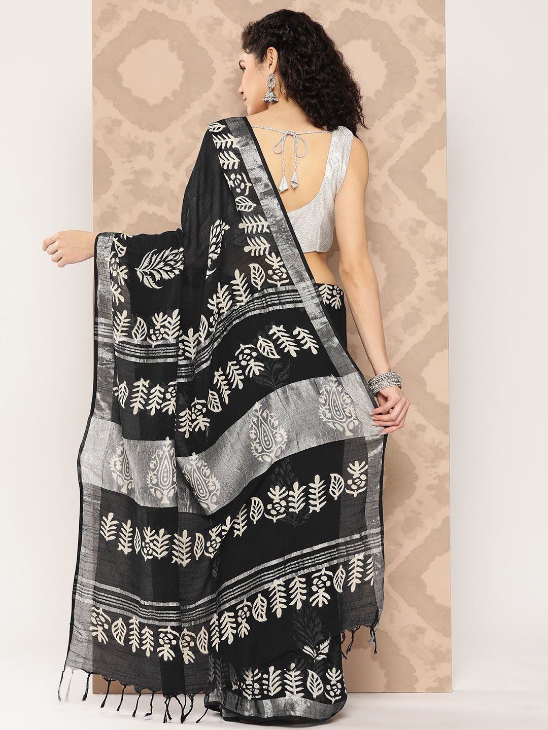 Floral Handwoven Pure Cotton Saree-Yufta Store-1319SARBK