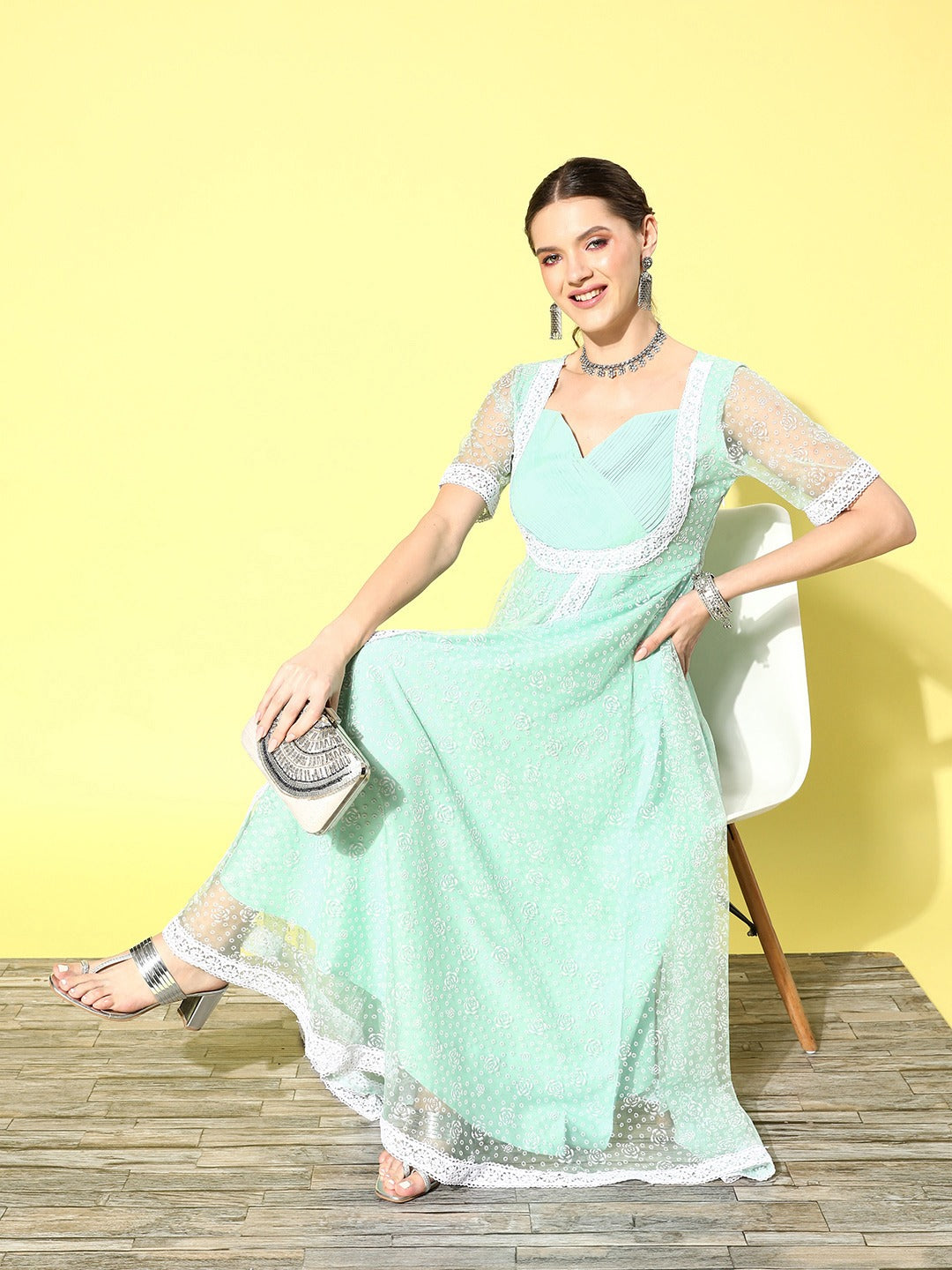 Floral Net Ethnic Maxi Dress-Yufta Store-9734DRSSGS