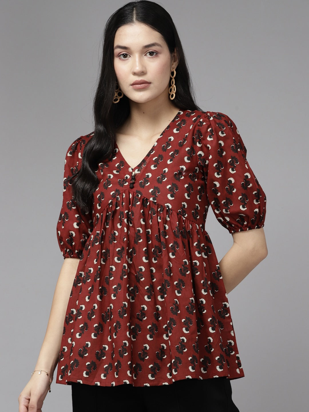 Floral Peplum Top-Yufta Store-1102TOPRDS