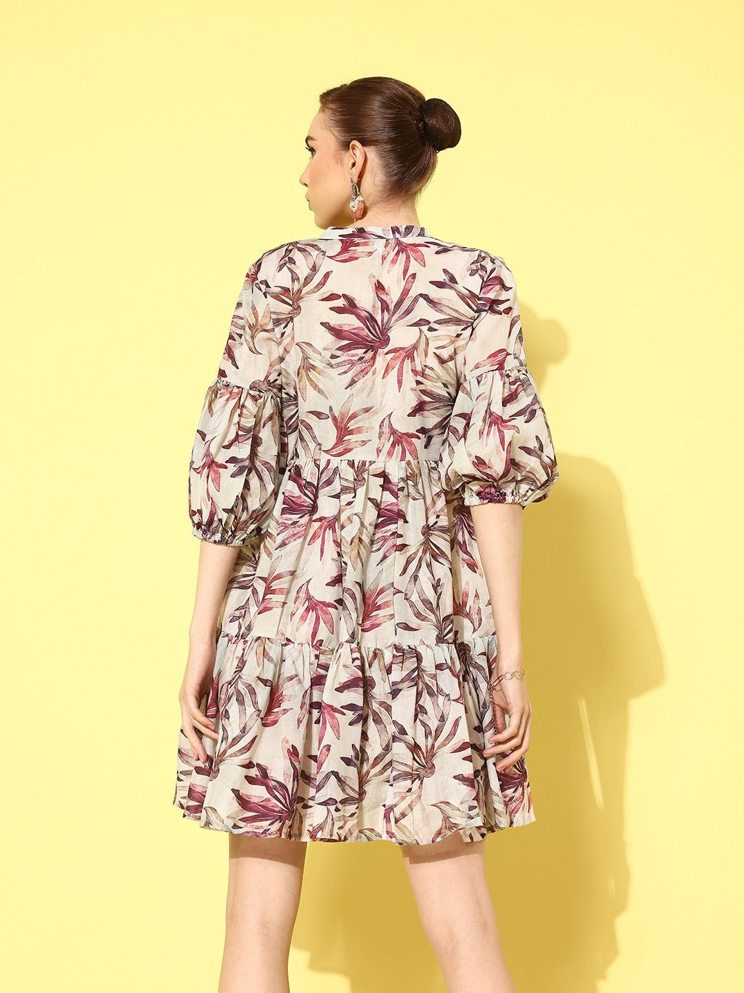 Floral Print Puff Sleeve Fit & Flare Dress-Yufta Store-1431DRSBGS