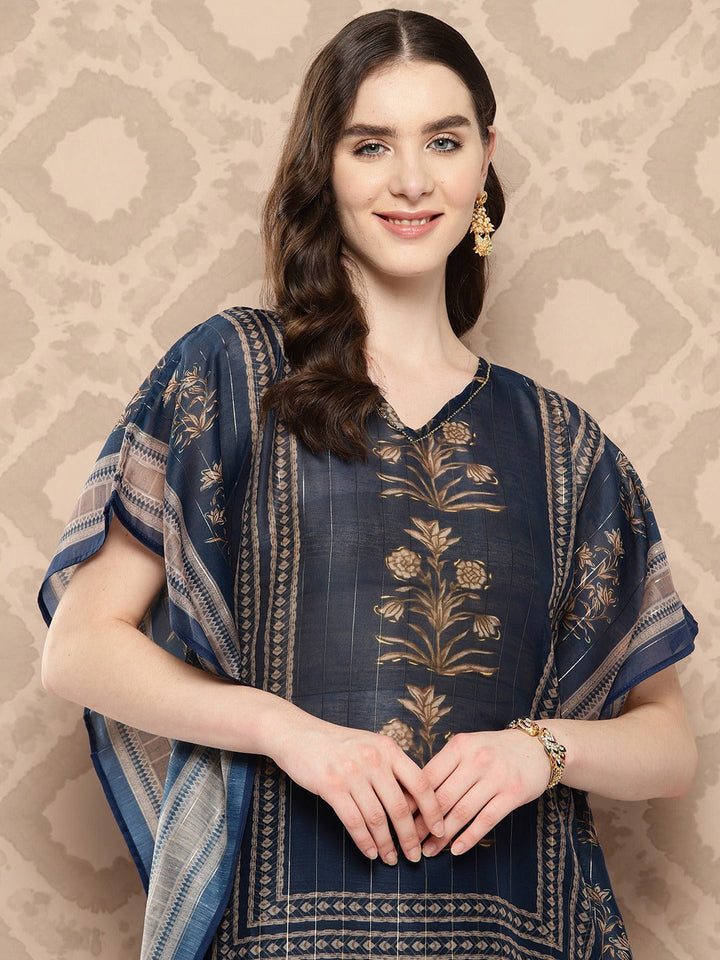 Floral Printed Flared Sleeves Kaftan Kurta-Yufta Store-1459KFTBLS