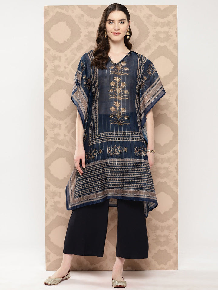 Floral Printed Flared Sleeves Kaftan Kurta-Yufta Store-1459KFTBLS