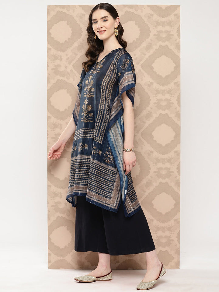 Floral Printed Flared Sleeves Kaftan Kurta-Yufta Store-1459KFTBLS