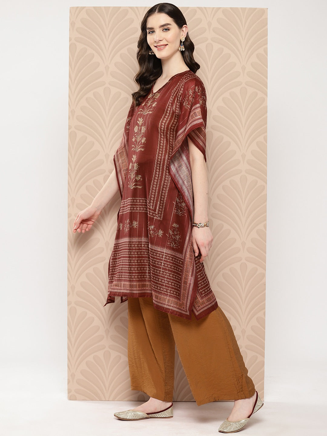 Floral Printed Flared Sleeves Kaftan Kurta-Yufta Store-1459KFTMRS