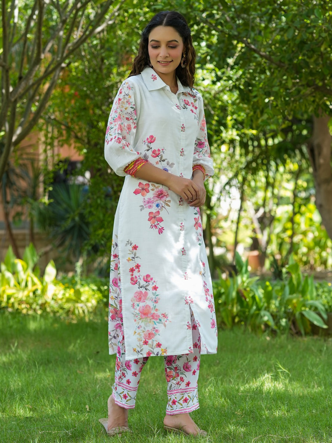 Floral Printed Pure Cotton Kurta With Trousers Co-Ords-Yufta Store-1488CRDPKS