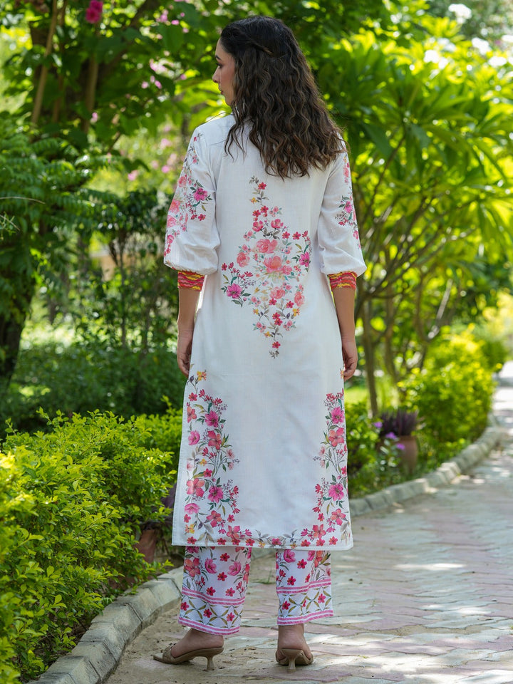 Floral Printed Pure Cotton Kurta With Trousers Co-Ords