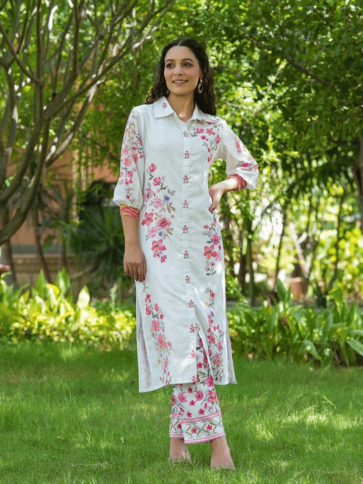 Floral Printed Pure Cotton Kurta With Trousers Co-Ords-Yufta Store-1488CRDPKS